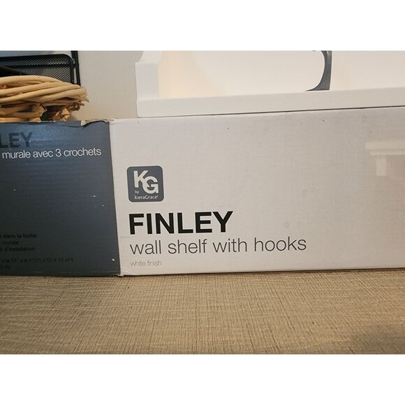 Finley Wall Shelf By Kiera Grace With 3 Hooks White Finish - Picture 2 of 8